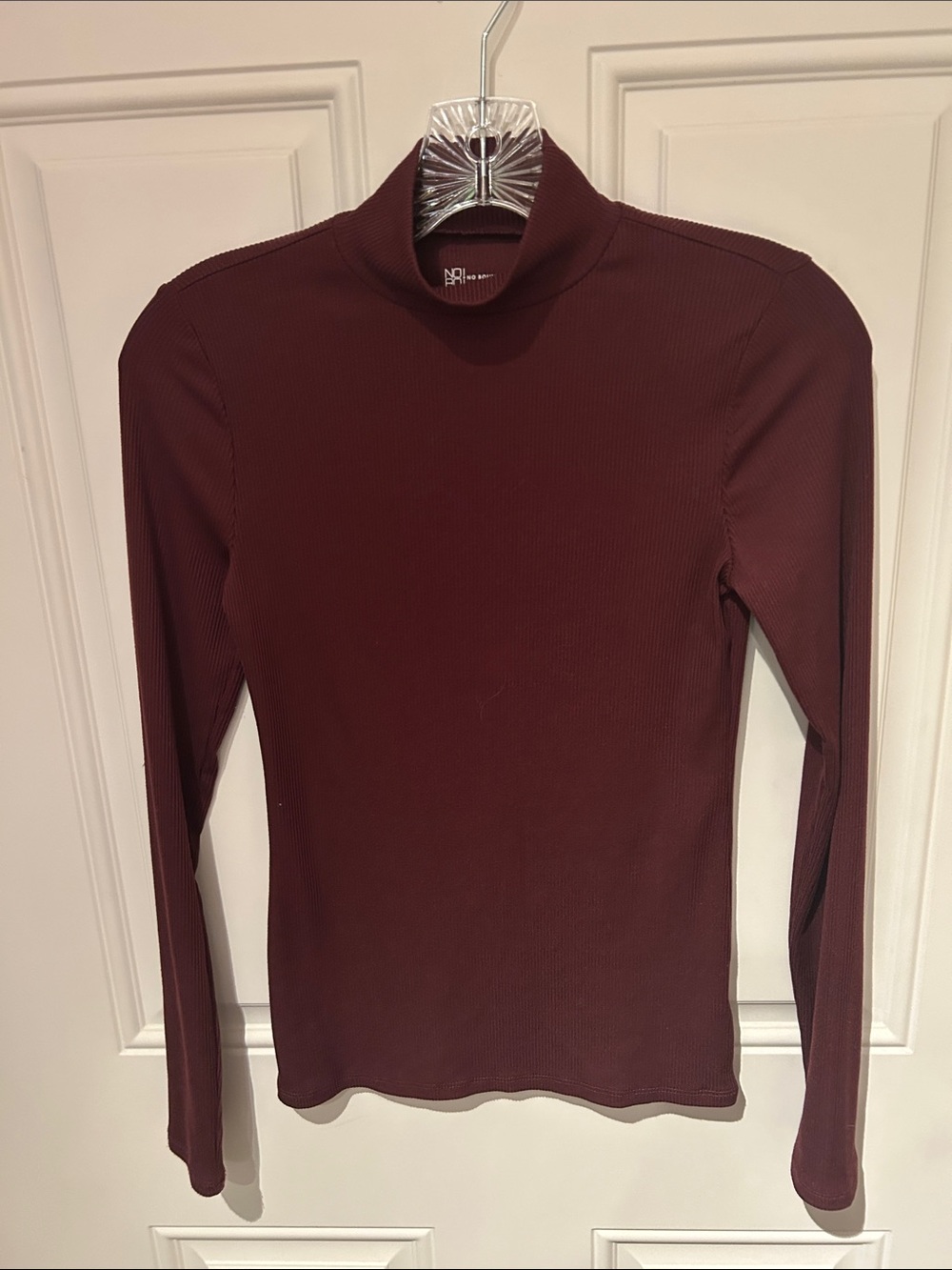 No Boundaries Wine Ribbed Mock Neck Long Sleeve Top